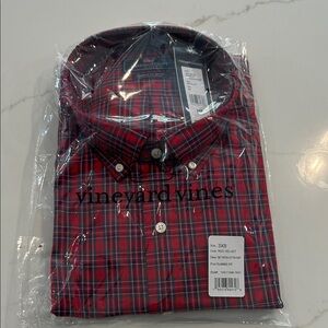 Vineyard Vines Men's Red and Blue Plaid Shirt